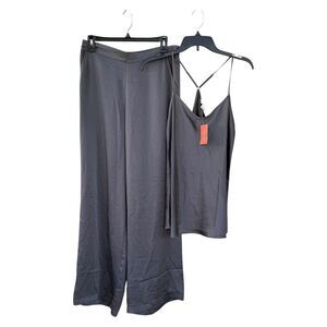 NWT State Of Day Pajama Set Ebony Grey Silky Cami & Pants Size M Women’s 2-pc